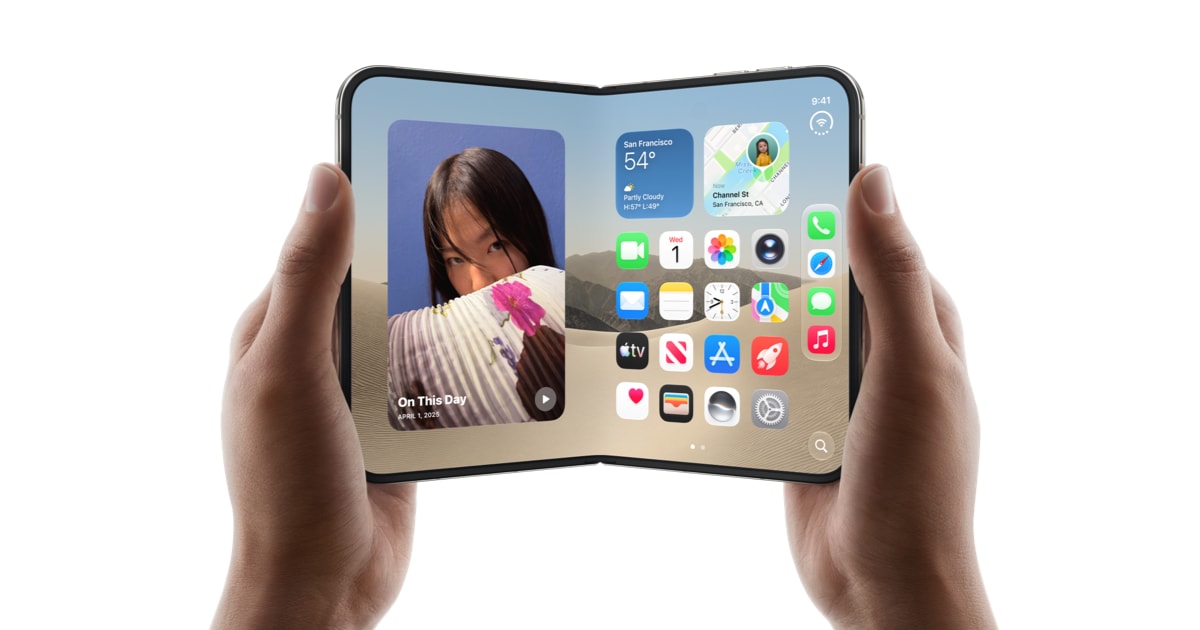 iPhone Duo abierto: pantalla interior plegable de 7,6 pulgadas (Imagen: Apple)