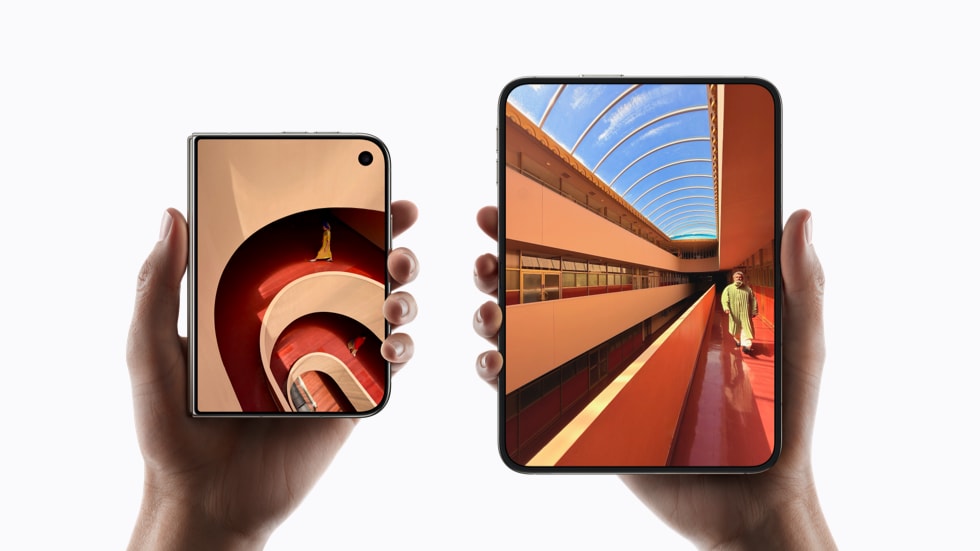 Pantalla exterior de 5,4" cerrado y pantalla interior de 7,6" abierto (Imagen: Apple)